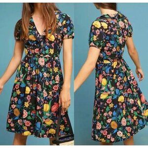 Anthropologie Floral Black Dress